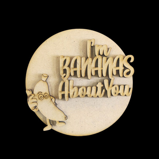 I'm bananas about u - Love puns (MDF fridge magnet base)