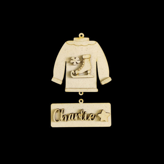 Ice Skates - Fleece Sweater Jacket Ornament - Personalised - Christmas (MDF)