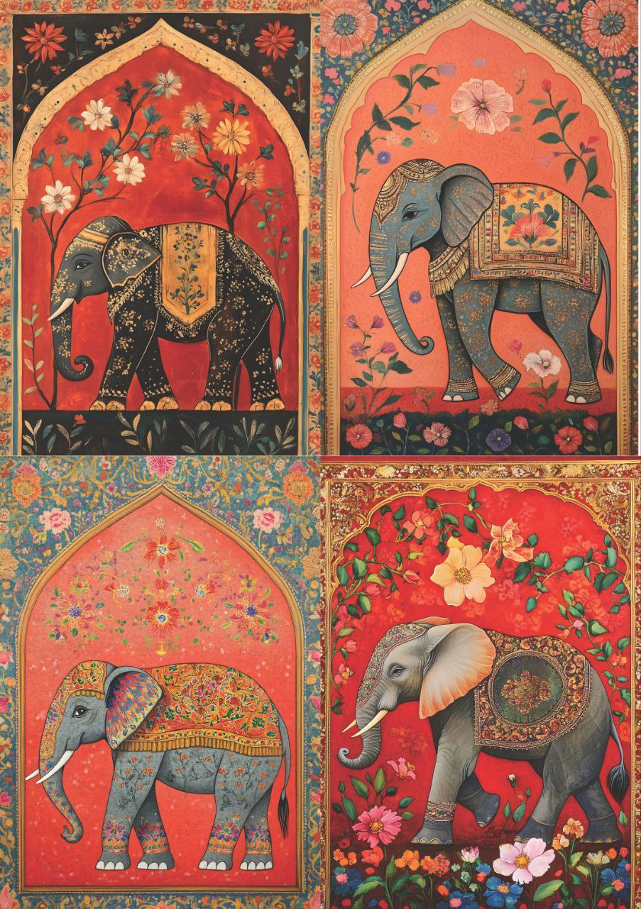 Imperial Elephants - Jharokha (4 in 1 - Decoupage Paper)