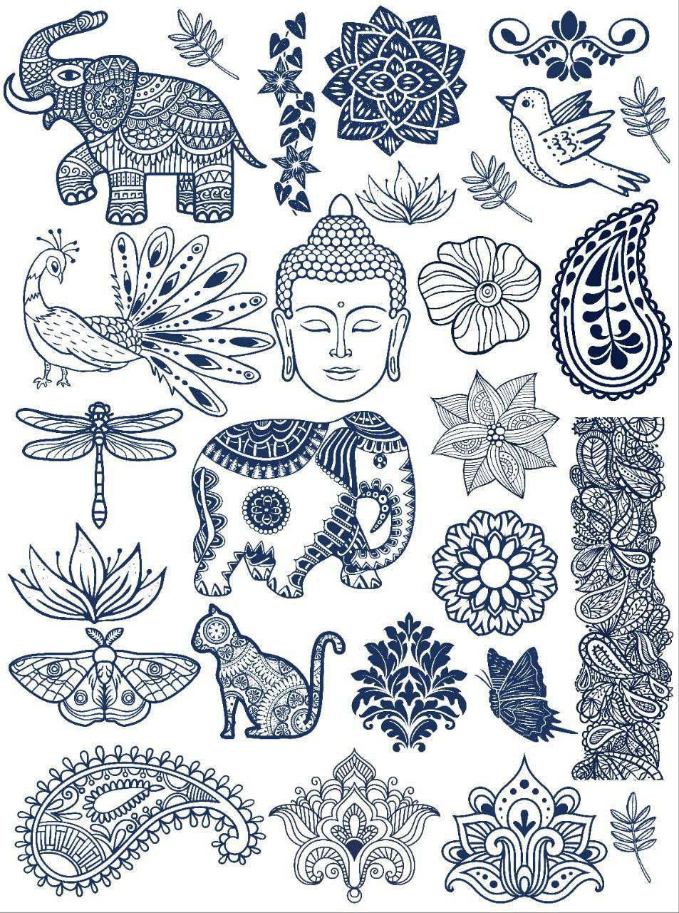 Indigo Print Elements (Instant Transfer Sheet)