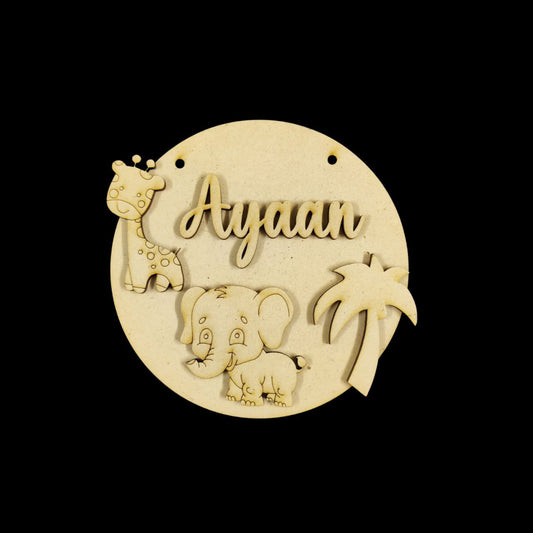 Jungle Animals ( MDF Kids Mini Name Plates ) Personalised