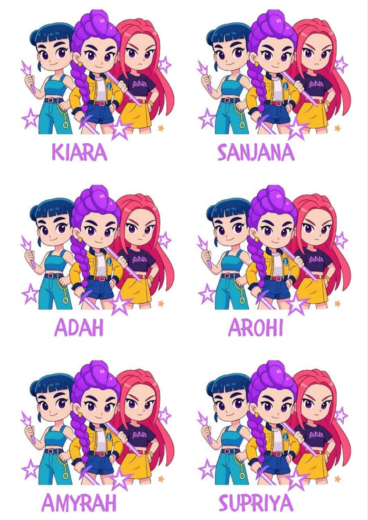 KPop Demon Hunters - Personalised DTF Press n Peel Stickers (A6) 6 Names