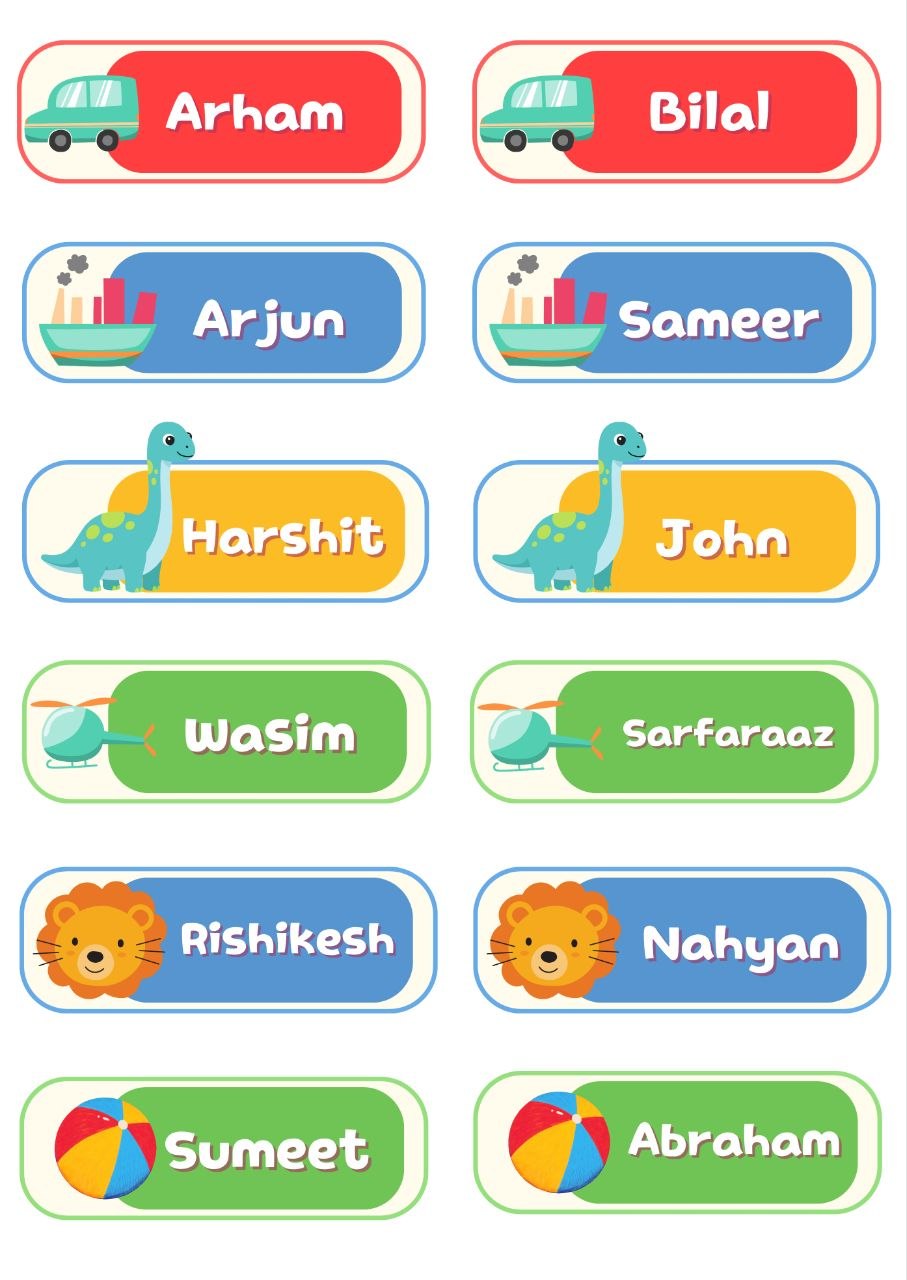 Kids Toy Theme - Personalised DTF Press n Peel Stickers (A6) 12 Names