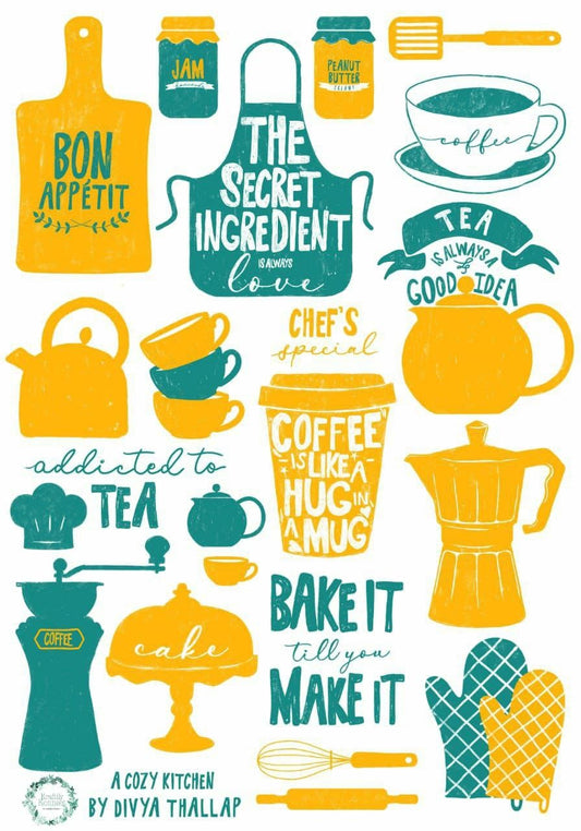 Kitchen Blue n yellow ( Instant Transfer Sheets )