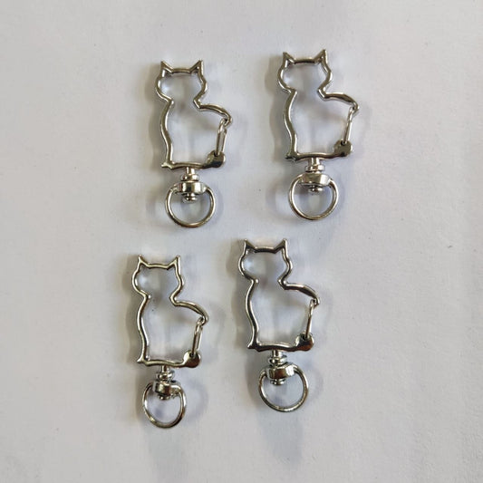 Kitty Cat - Swivel Clasp Keyring (Silver)
