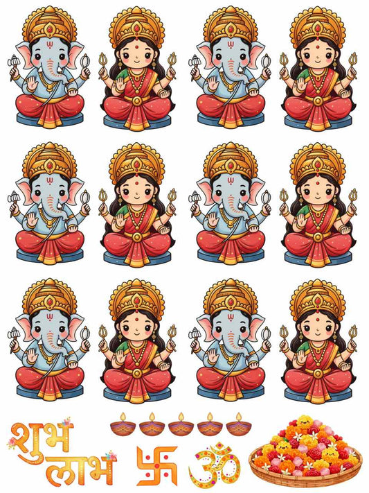 Lakshmi Ganesha Shubh Labh Swastika Om Diya - Instant Transfer Sheet
