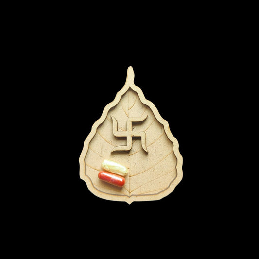 Leaf Swastika (MDF Mini Roli chawal Platter - Festive Collection)