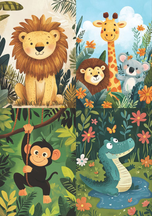 Lion Giraffe Koala Monkey Crocodile (Decoupage Paper)