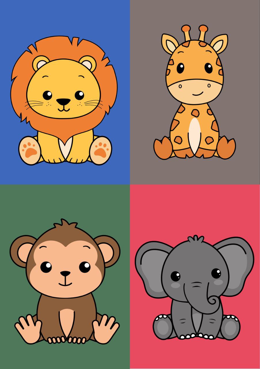 Lion Giraffe Monkey Elephant (Decoupage Paper)
