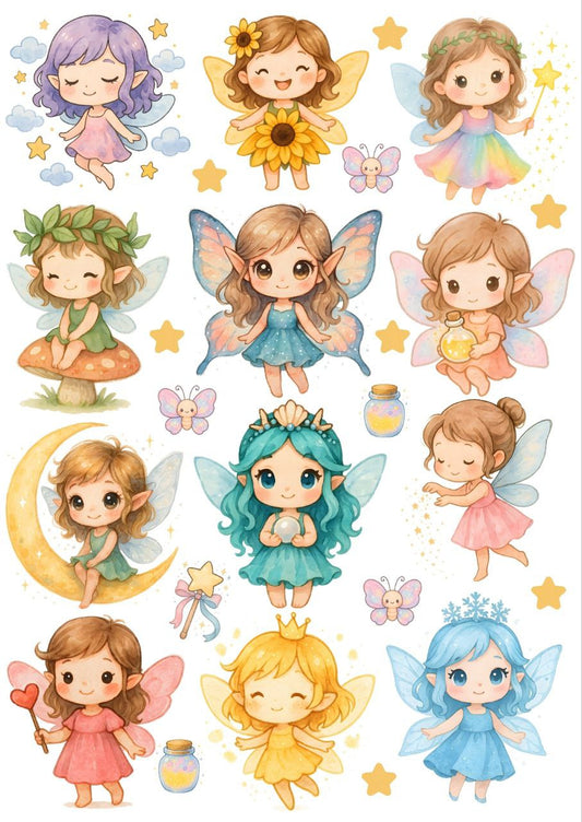 Little Fairies - Press N Peel Stickers (UV DTF) Size A6