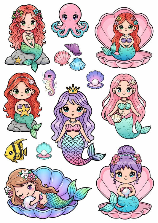 Little Mermaid Princess elements – Press N Peel Stickers (UV DTF) Size A6