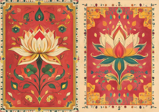 Lotus Floral - Indian Folk Art (2 in 1 - Decoupage Paper)