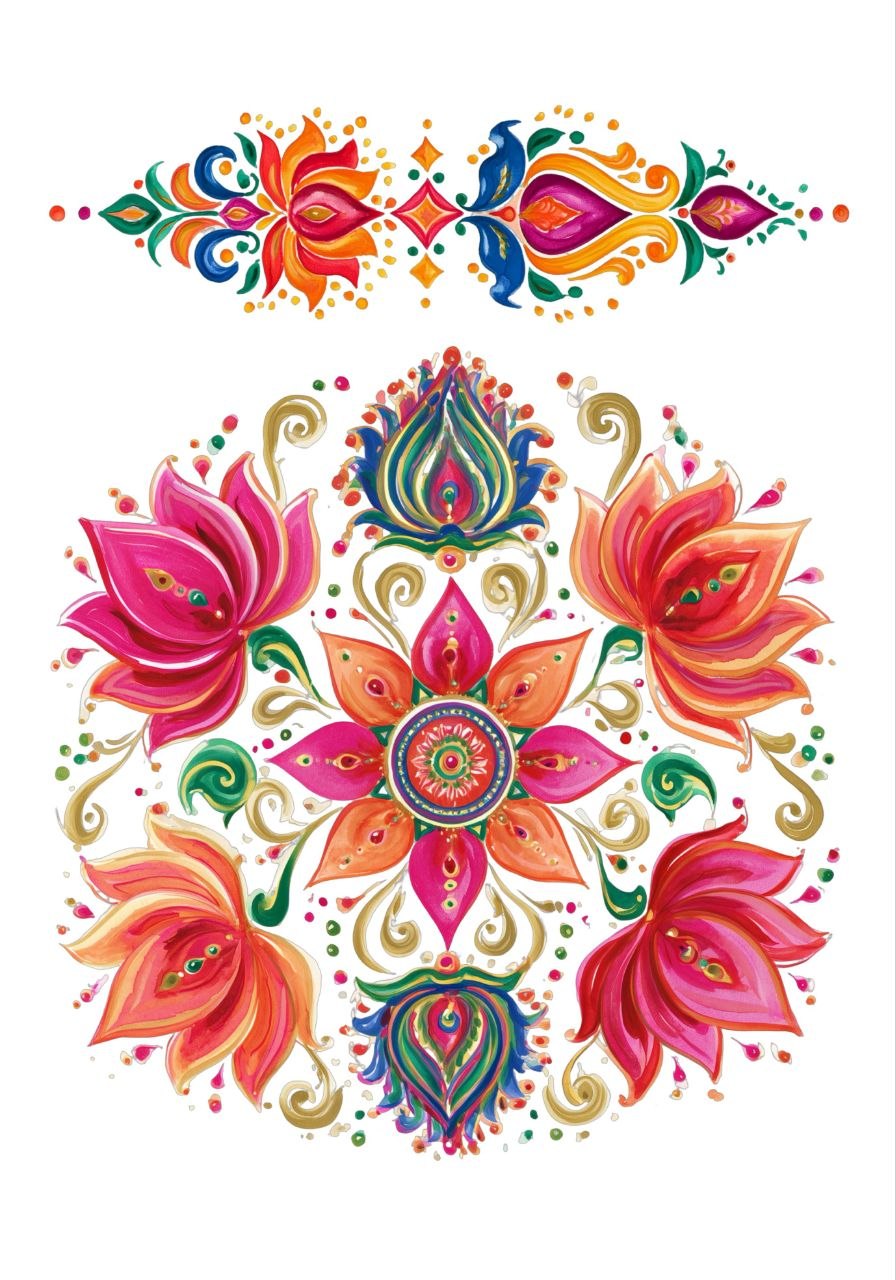 Lotus Floral Rangoli - Mini Instant Transfer Sheet