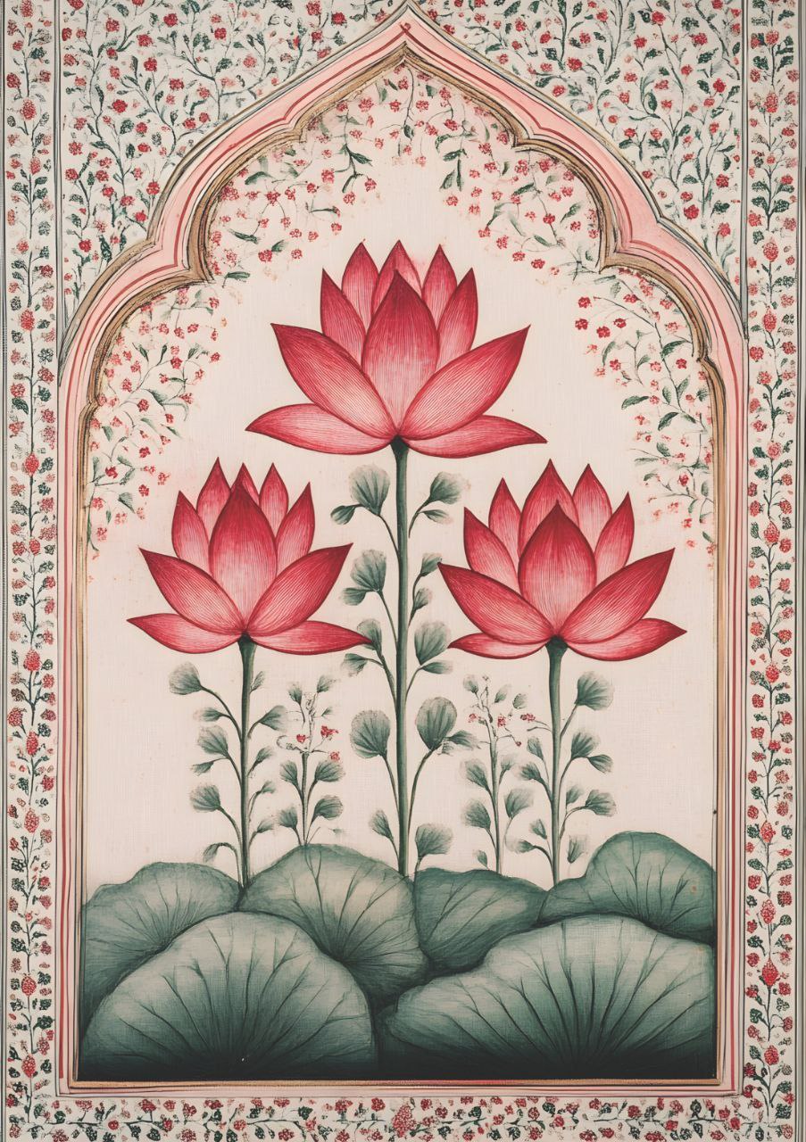 Lotus Flowers - Mughal Wall Art - 1 (Full Size - Decoupage Paper)