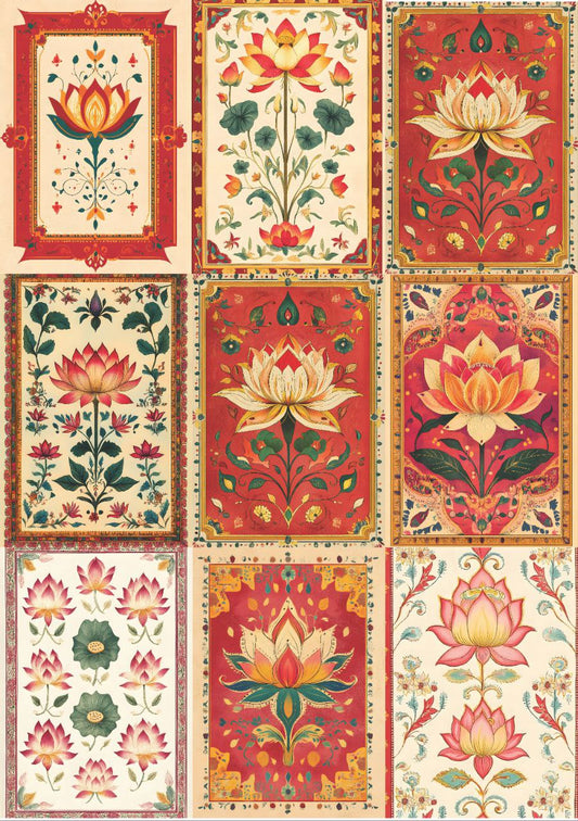 Lotus - Indian Folk Art (9 in 1 - Decoupage Paper)