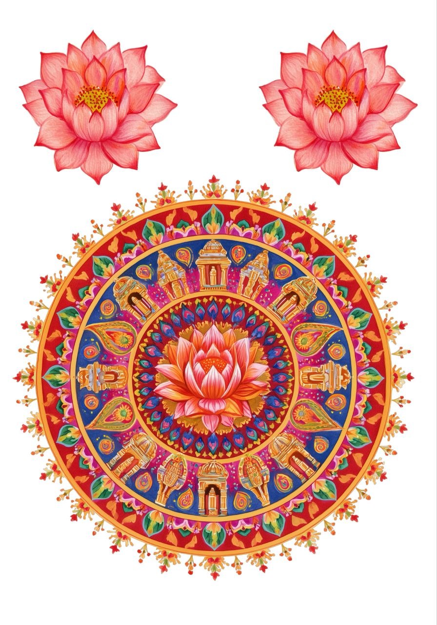 Lotus Mandala Kalamkari Art - Mini Instant Transfer Sheet