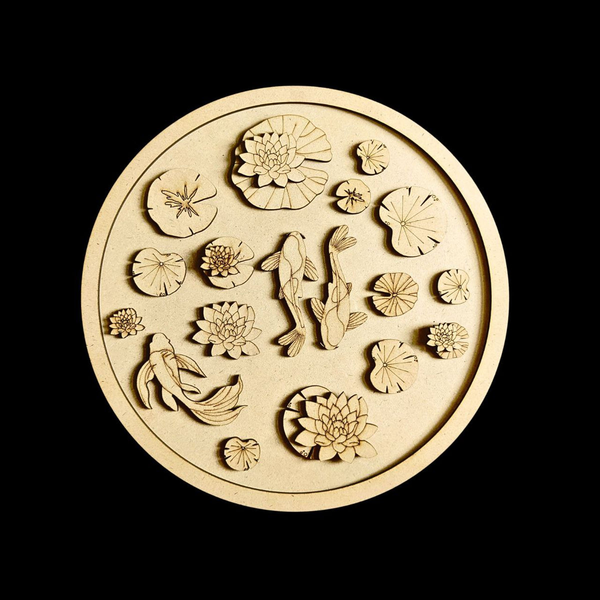 Lotus Pond with ring - Fishes (MDF Wall/Desk Decor)