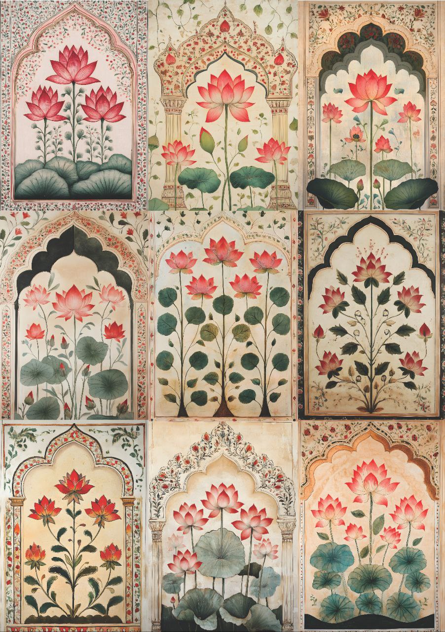 Lotus - Rajmahal Wall Art - Jharokha (9 in 1 - Decoupage Paper)