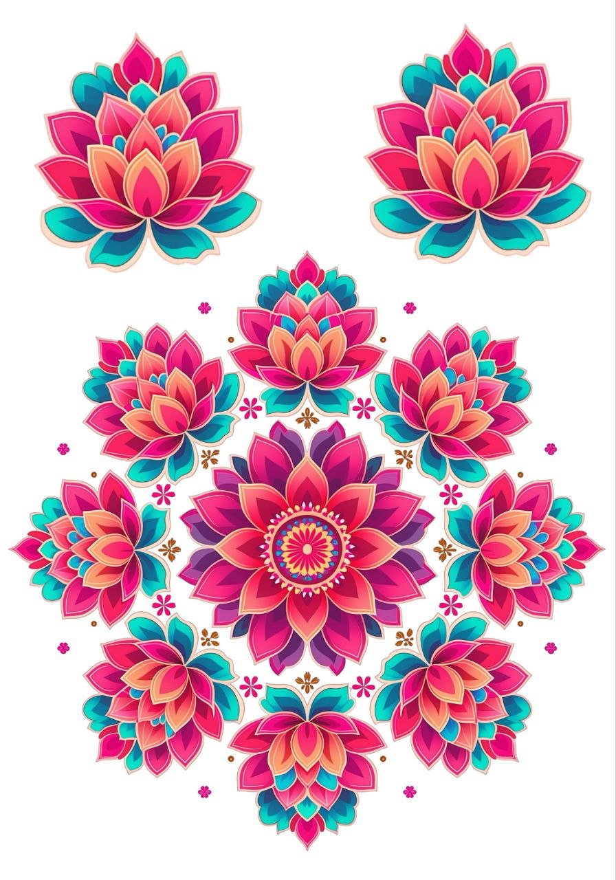 Lotus Rangoli Bloom Mandala - Mini Instant Transfer Sheet