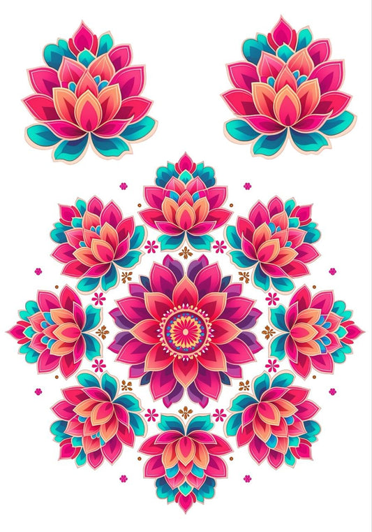 Lotus Rangoli Bloom Mandala - Mini Instant Transfer Sheet