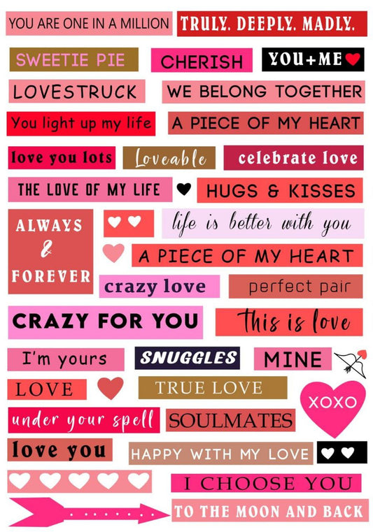 Love Quotes one liners (Instant Transfer Sheet - Valentines Day Collection)