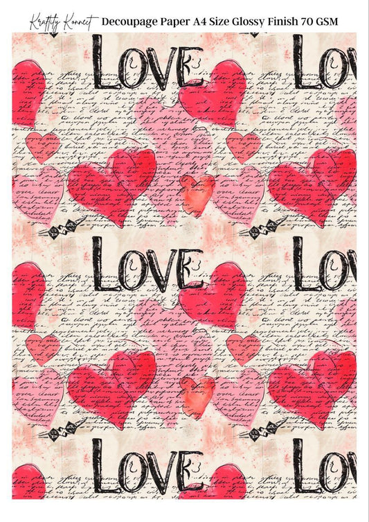Love and Hearts - Script (Decoupage Paper - Valentine's)