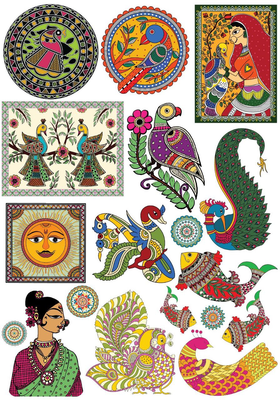 Madhubani Elements - Mix Prints (Instant Transfer Sheet)