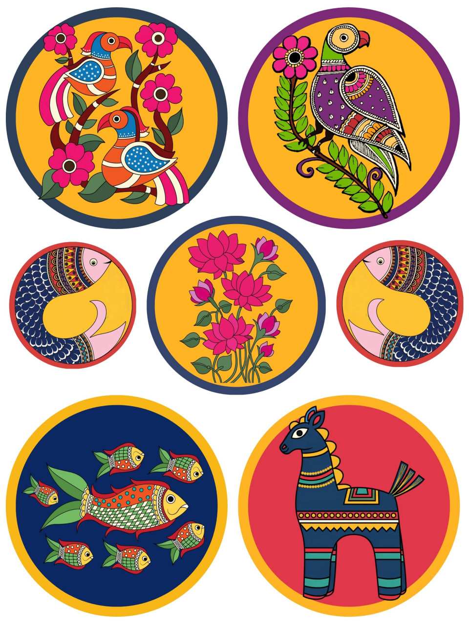 Madhubani Folk art Elements - Instant Transfer Sheet