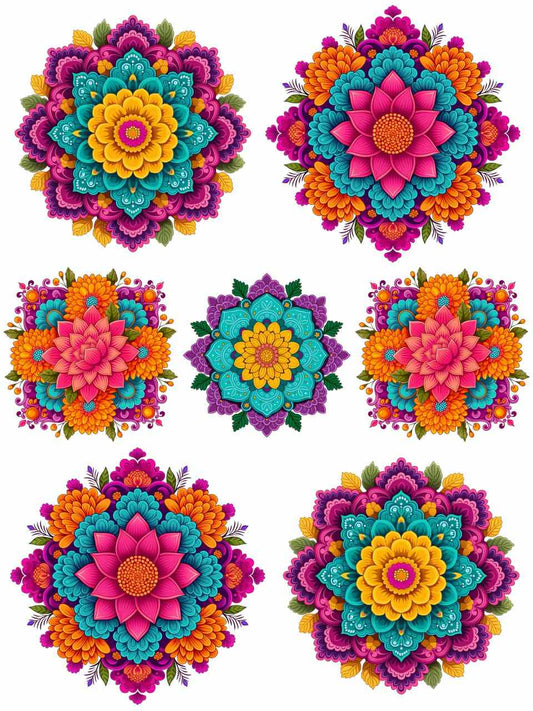 Mandala Floral Rangoli Stickers - Instant Transfer Sheet