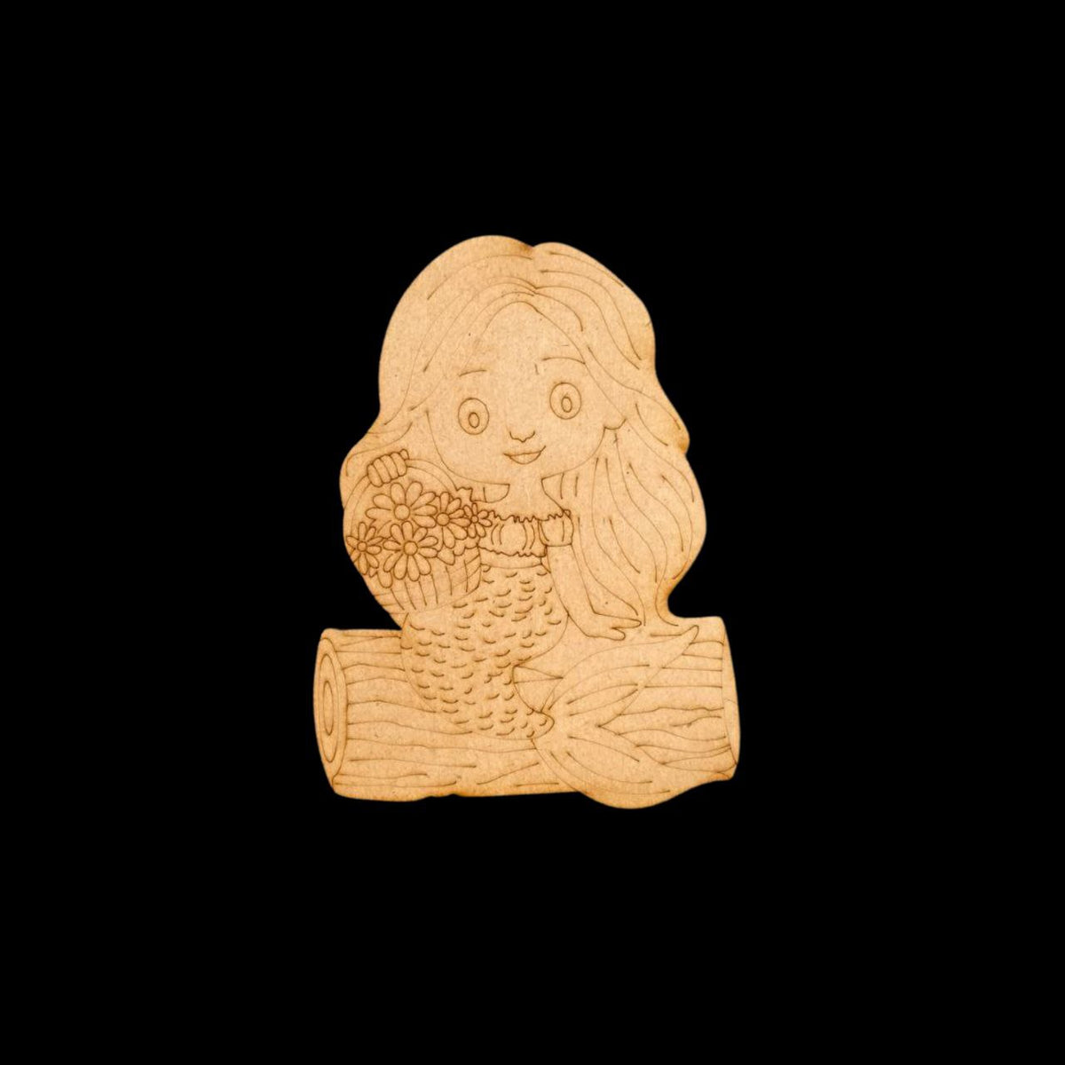 Mermaid Flower Basket (MDF Lasercut Premarked Colouring Base)
