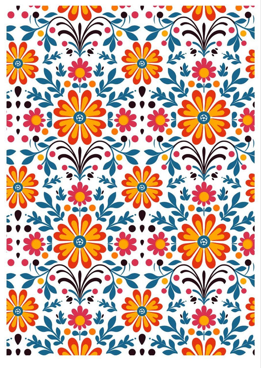 Mexican Floral Folk Art - Press N Peel (UV DTF) Size A6