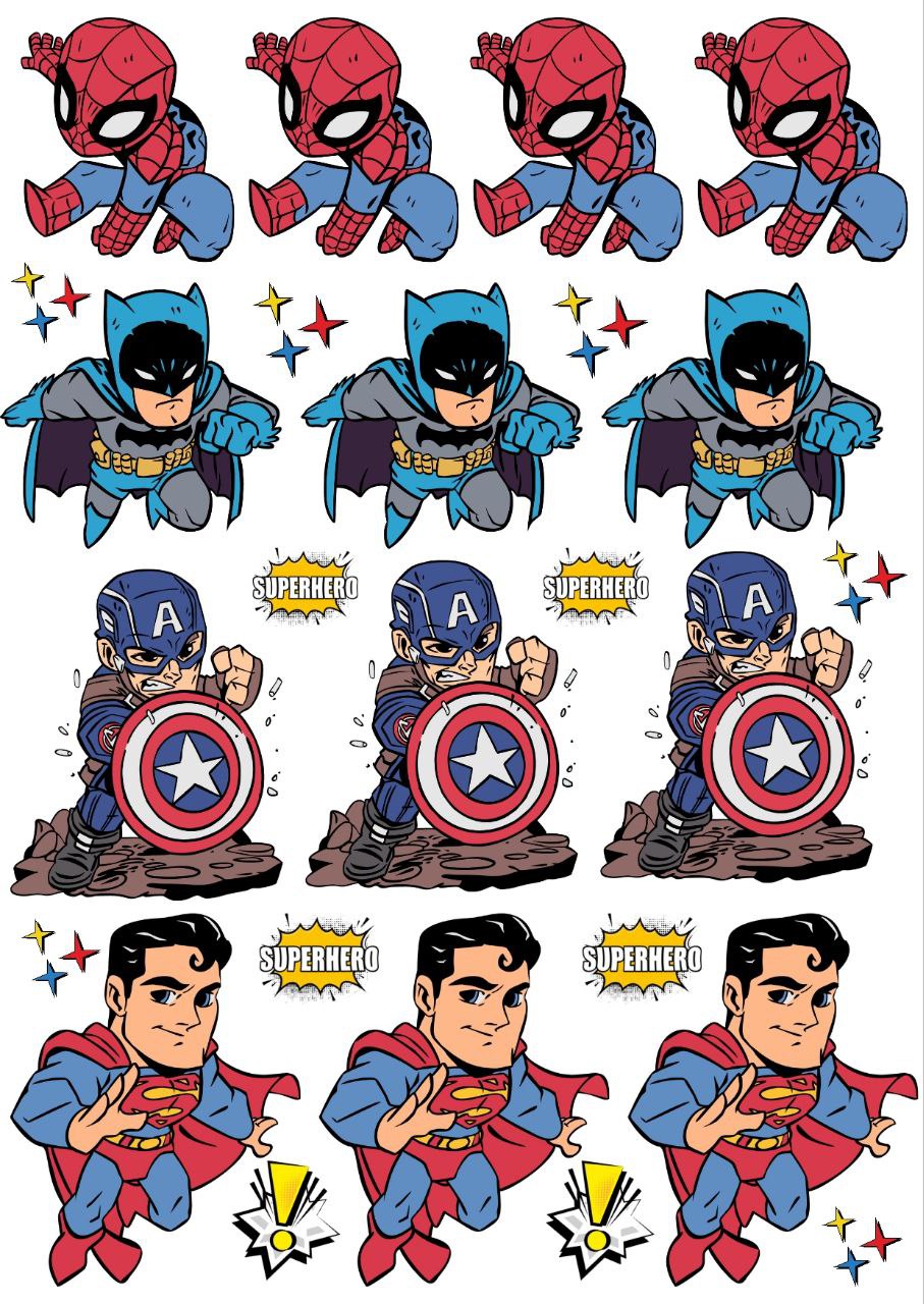 Mix Cute Superheroes - Press N Peel Stickers (UV DTF) Size A6