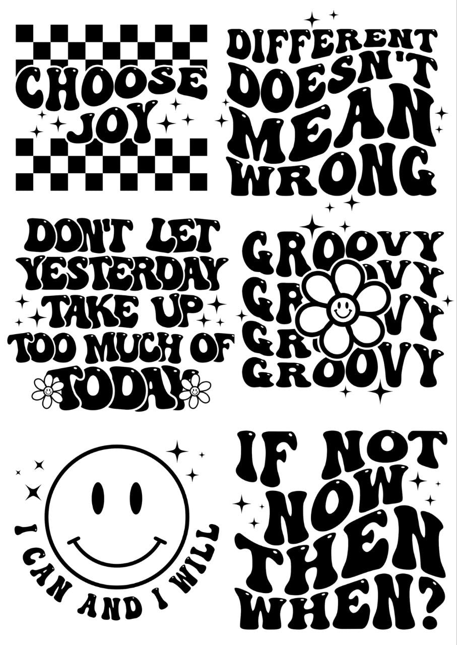 Motivation Quotes - B&W - Press N Peel Stickers (UV DTF) Size A6