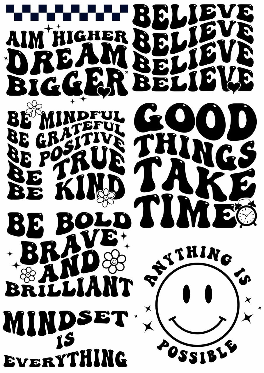 Motivational Quotes 1 - Press N Peel Stickers (UV DTF) Size A6