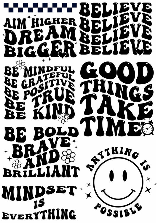 Motivational Quotes 1 - Press N Peel Stickers (UV DTF) Size A6