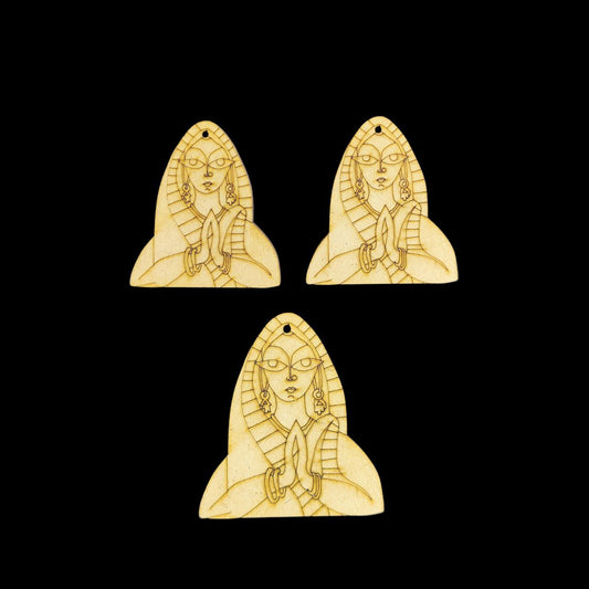 Namaste Woman - Kalighat Art (MDF Earring and Pendant - Folk Art)