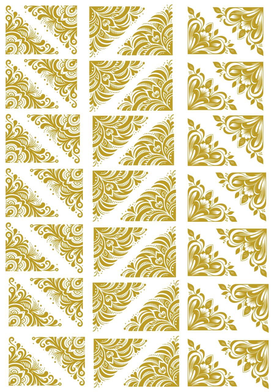 Ornate Corners - Metallic Gold Colour Seamless Pattern (Instant Transfer Sheet)