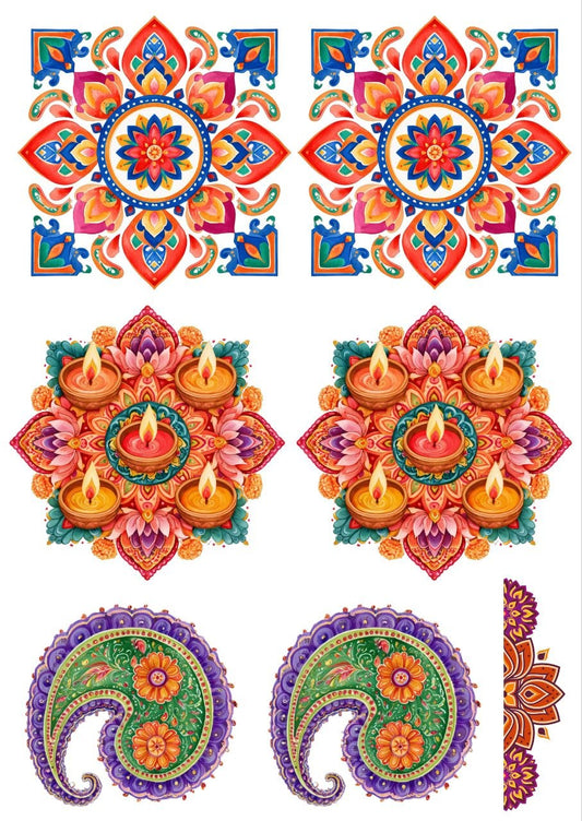Paisley Diya Mandala Rangoli Elements - Press N Peel (UV DTF) Size A6