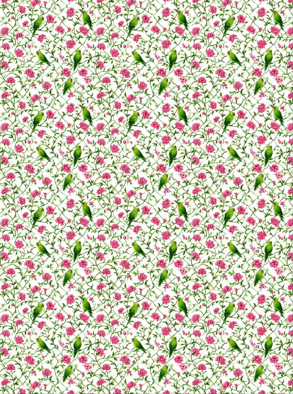 Parrots on Pink Flower Branch - Seamless (Decoupage Paper)