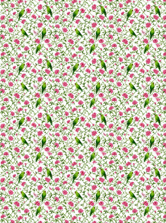 Parrots on Pink Flower Branch - Seamless (Decoupage Paper)