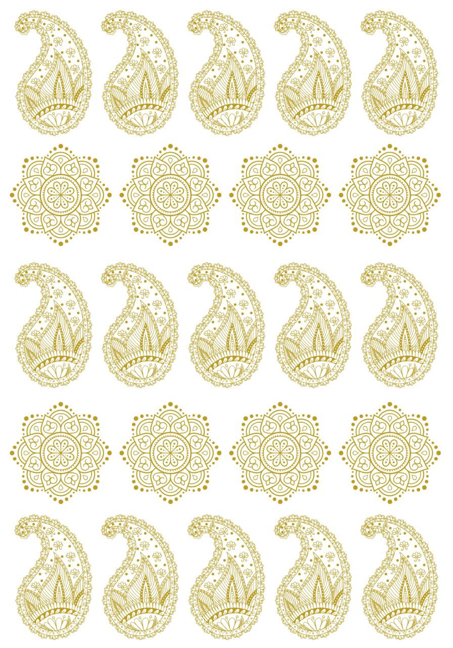 Paisley and Star Octagram - Metallic Gold Colour (Instant Transfer Sheet)