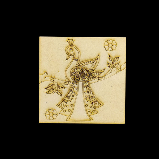Peacock - Madhubani Art (MDF Premarked Base - Folk Art)
