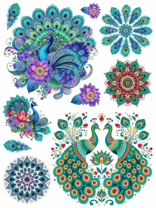 Peacocks - Indian Folk art Fusion - Instant Transfer Sheet