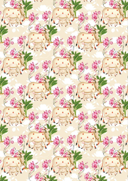 Pichwai Cow Lotus - Seamless (Instant Transfer Sheet)
