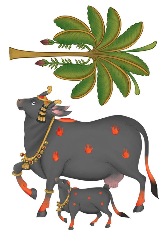 Pichwai Cow and Palm Tree - Mini Instant Transfer Sheet