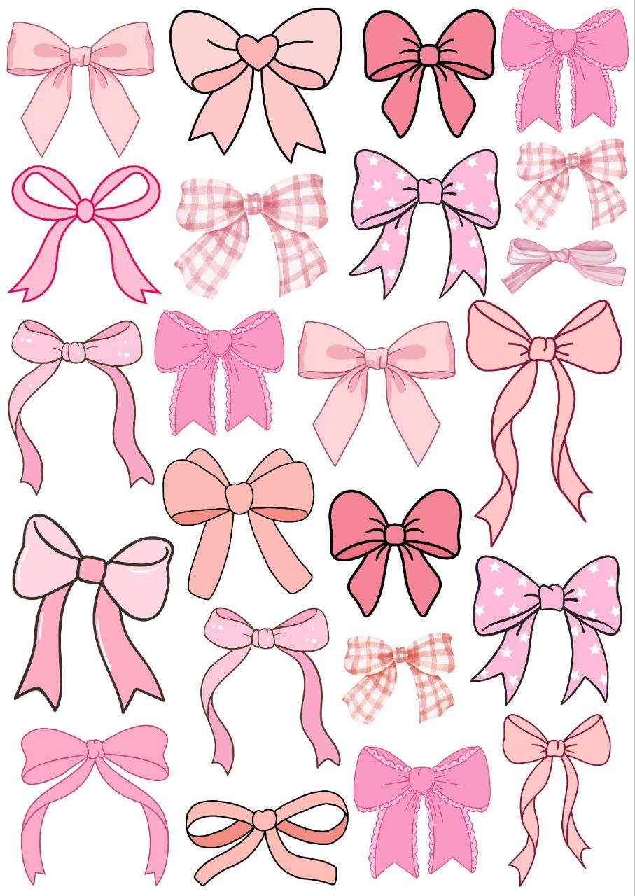 Pink Gang of Bows- Press N Peel Stickers (UV DTF) Size A6
