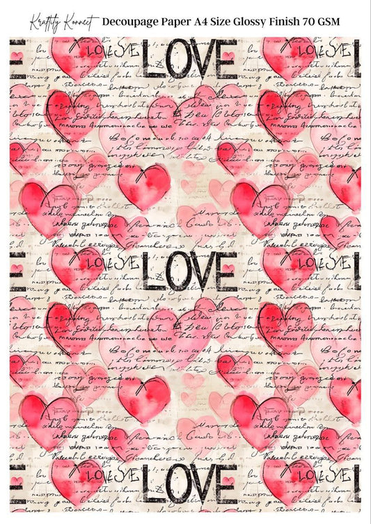 Pink Hearts - Script (Decoupage Paper - Valentine's)