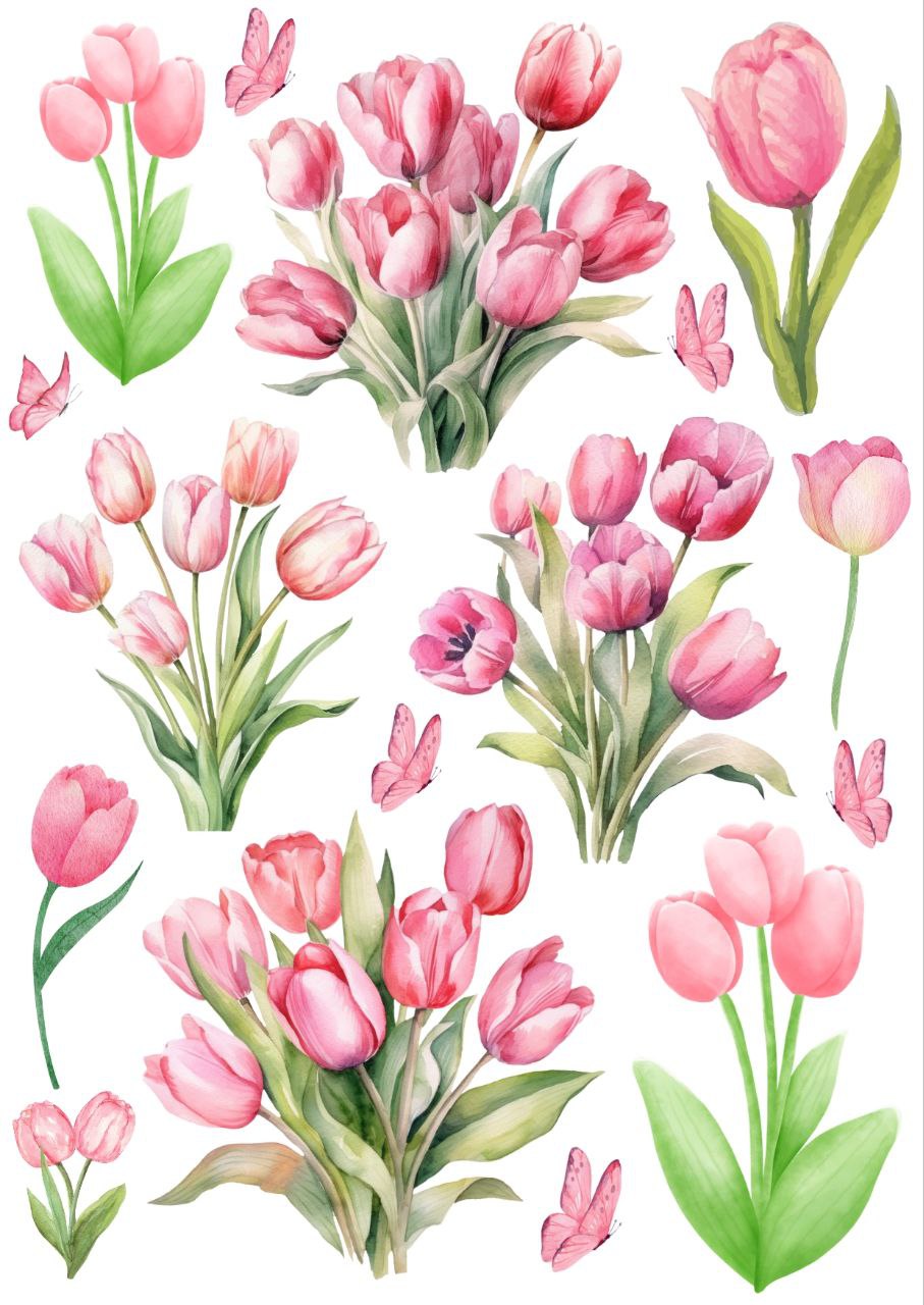 Pink Tulips - Press N Peel Stickers (UV DTF) Size A6