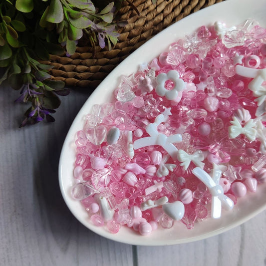 Bow Hearts n Flower Pink Mixed Beads