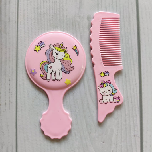 Pink n Blue - Plain Comb & Mirror Set
